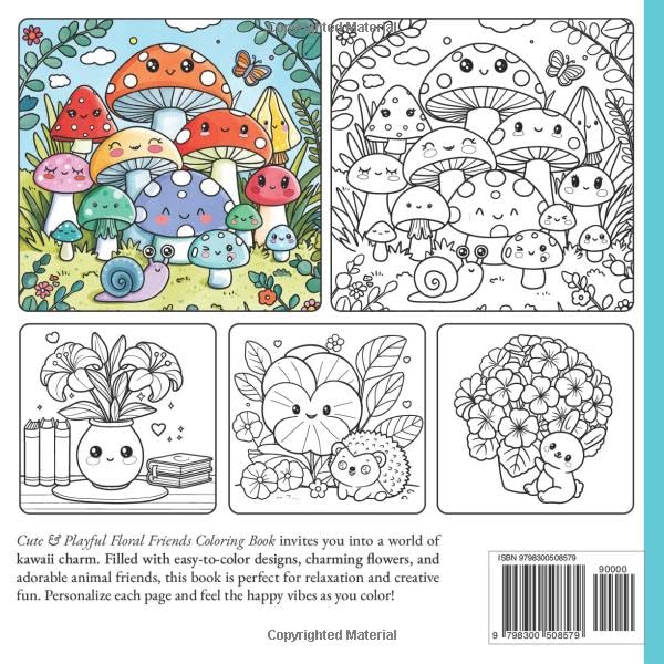 Cute & Playful Floral Friends Coloring Book. (Cute & Easy)