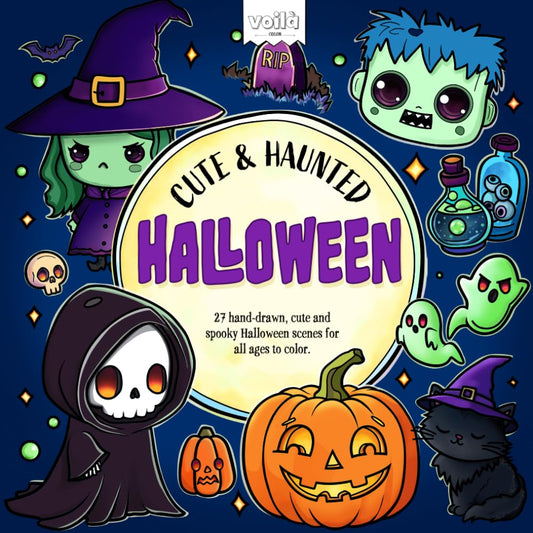 Cute & Haunted Halloween: 27 hand-drawn, cute and spooky Halloween scenes for all ages to color. (Cute & Easy)